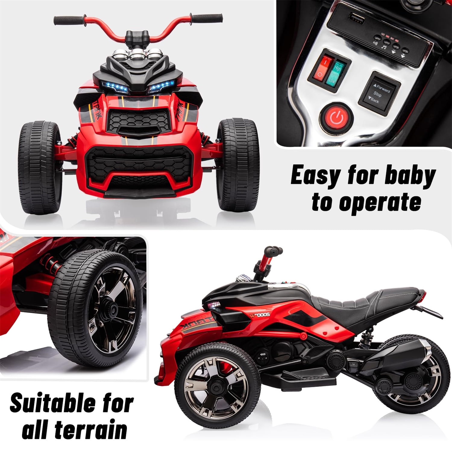12V Kids Ride On ATV Car,3 Wheeler Motorcycle Electric Vehicle ATV with EVA Tire, LED, Music,Ride on Car Toy for Boys and Girls