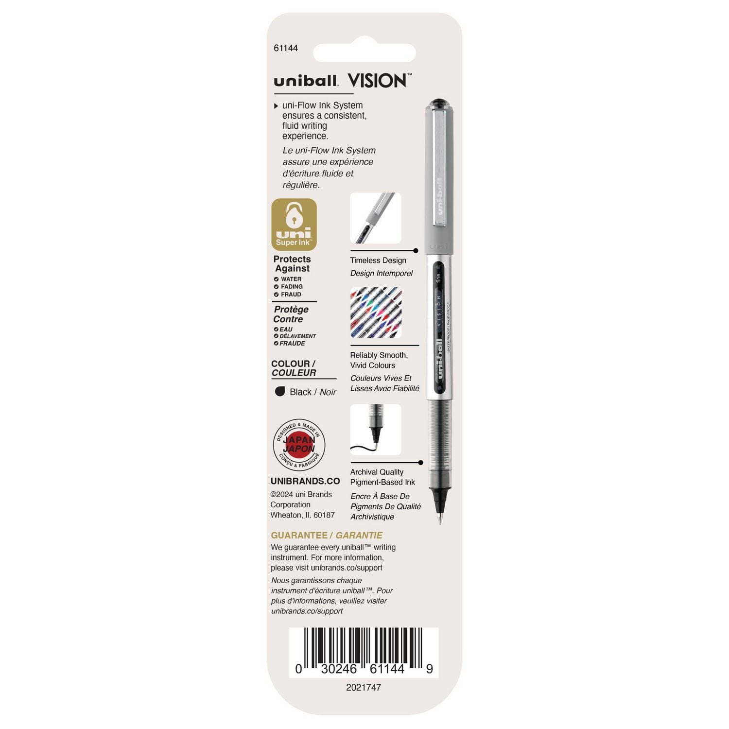 uniball™ Vision Rollerball Pens, Fine Point (0.7mm), Black, 2 Pack, Vision Rollerball Pens