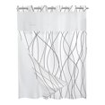 thumbnail image 1 of Cortina de ducha a rayas con forro de tela a presión - Juego de forro de hotel con ventana superior de malla transparente, lavable a máquina, 1 of 5