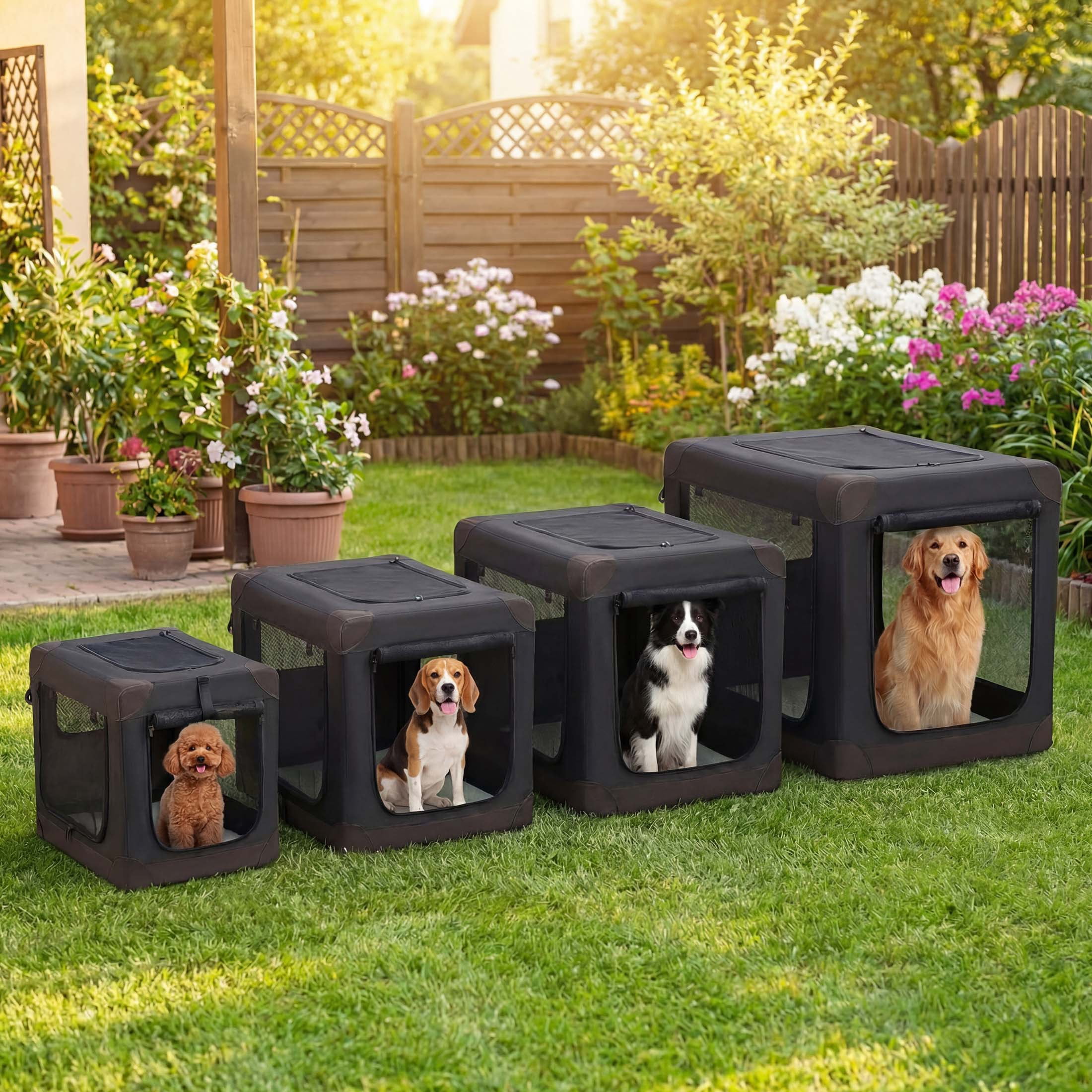 edx 30 Inch Portable Foldable Dog Crate for Small Medium Dog, 3-Door Soft Pet Airline Approved Crate with Storage Bag & Washable Pad, Up To 50Lbs, For Indoor Outdoor Dog/Cat/Pet Kennel Carrier, Black