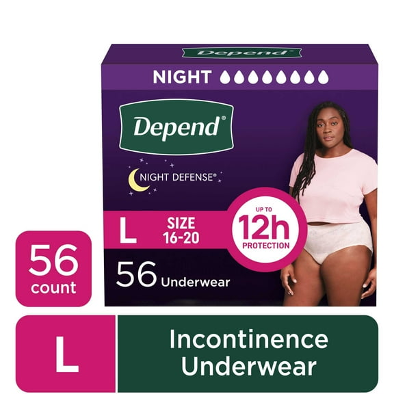 Depend Night Defense Incontinence Underwear for Women, Adult Diapers, L, 56 Count
