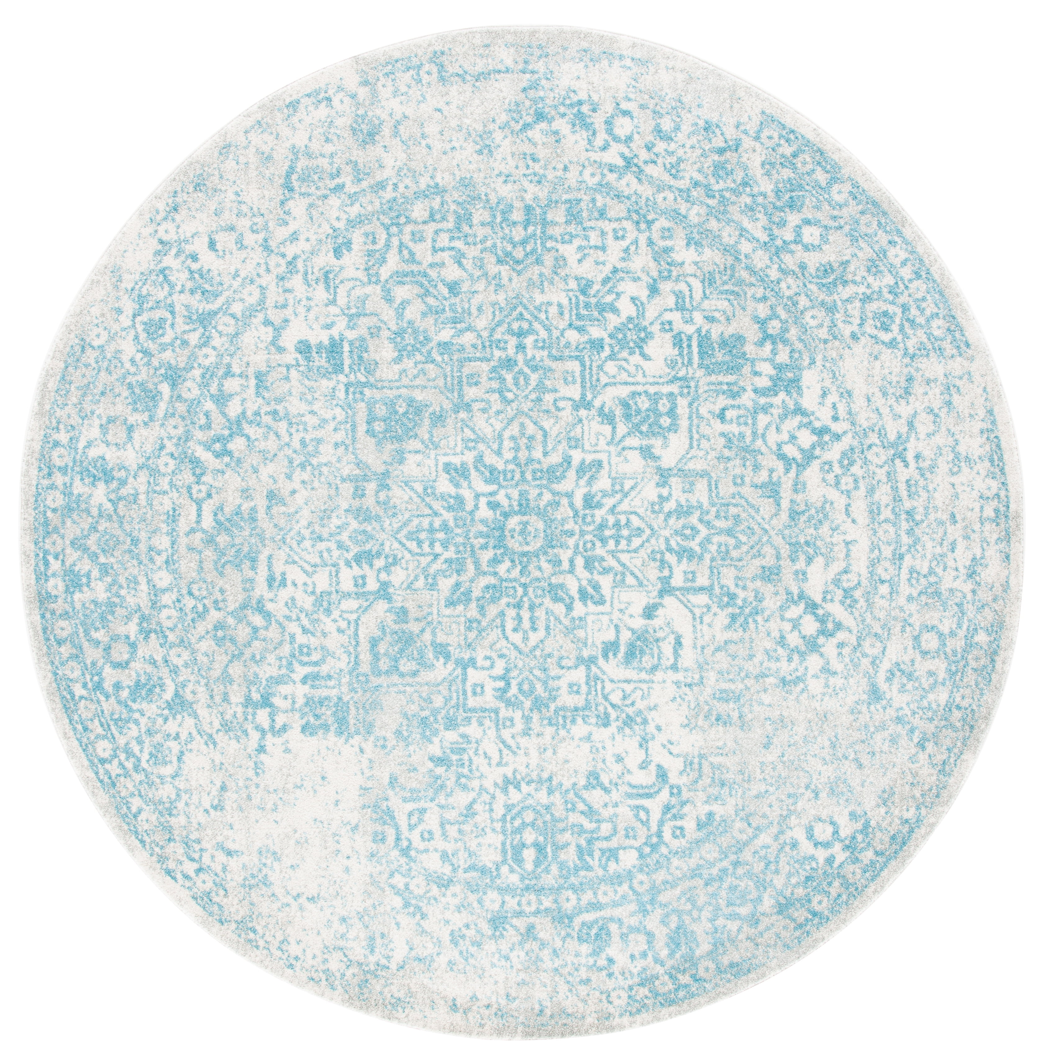 SAFAVIEH Round Rug 6'7" - Evoke Collection - Traditional Design, Ivory & Aqua, Non-Shedding & Easy Cleaning, Ideal for Living Room, Bedroom, Dining Space