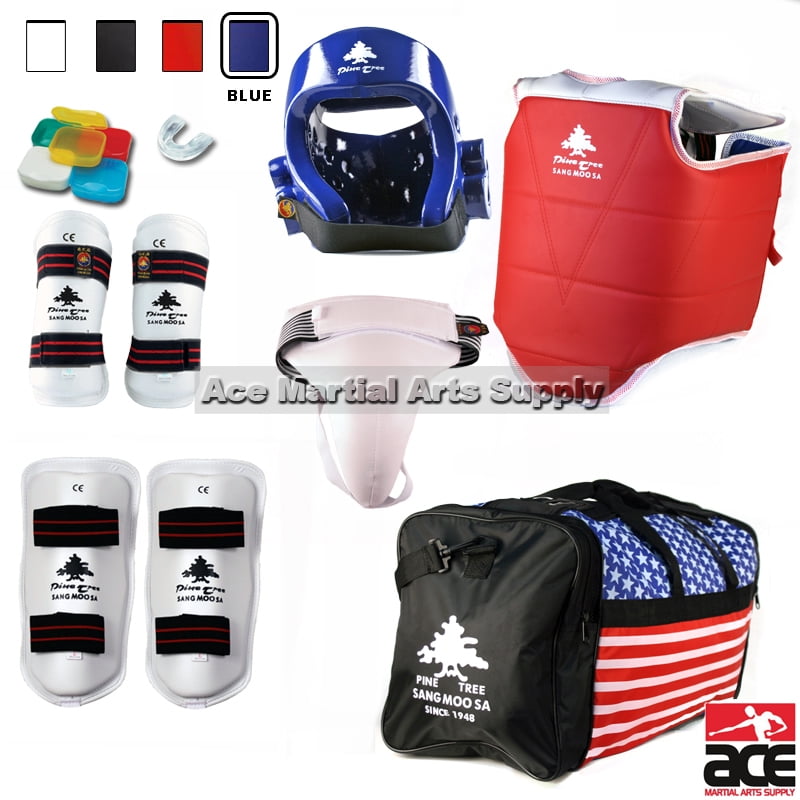 Pine Tree Complete Vinyl Martial Arts Sparring Gear Set with Bag, Shin, & Groin, Small White Headgear, Child Small Other... by