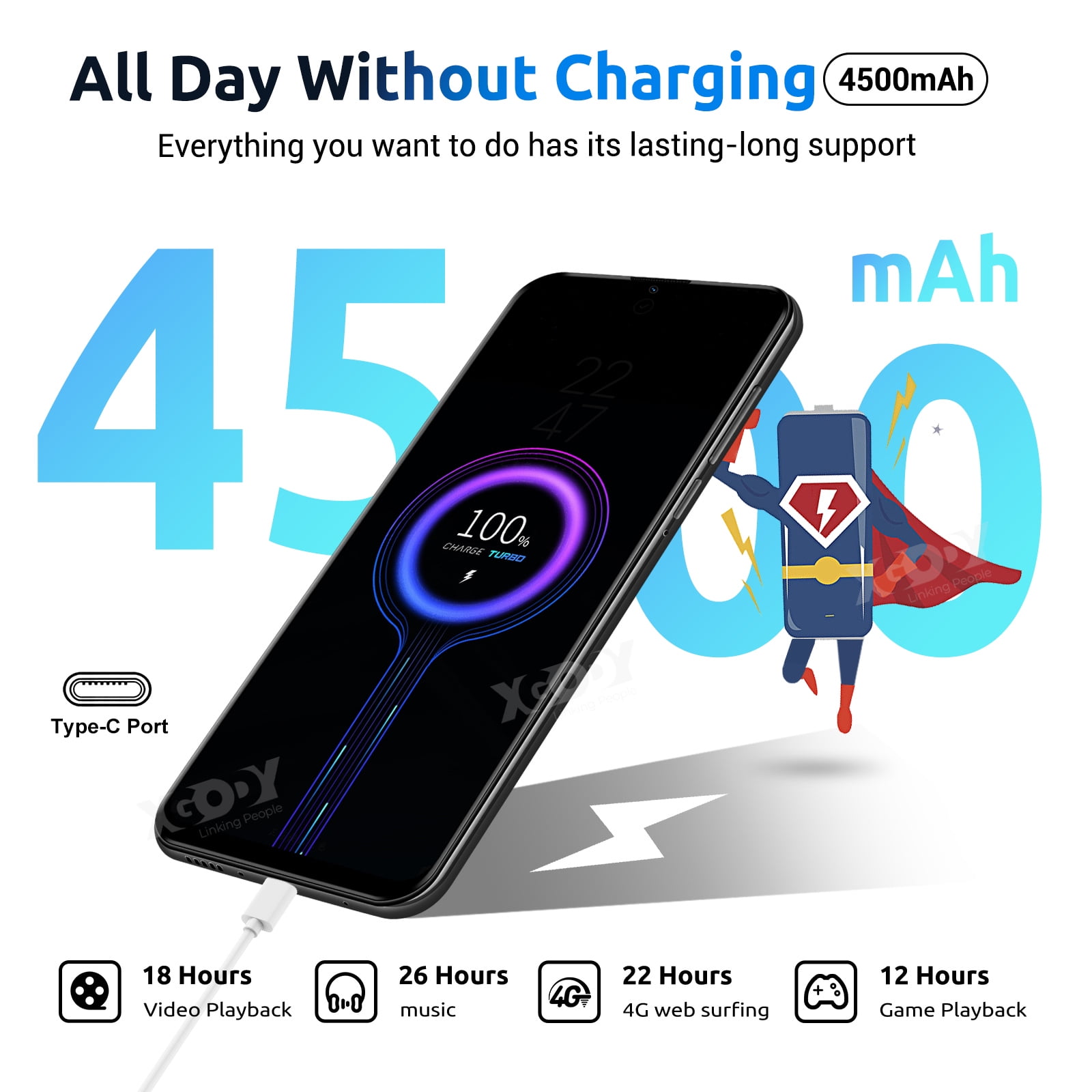 XGODY V50 T-Mobile Unlocked Android Phones, 64GB Smartphones, 6.5" HD Incell Screen Mobile Cellphones, 8-Packing, Black