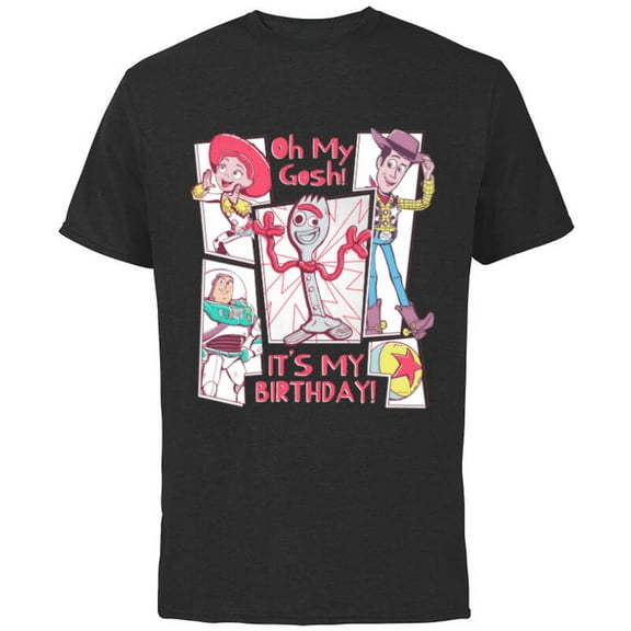 Disney & Pixar’s Toy Story Forky Oh My Gosh It’s My Birthday - Short Sleeve Cotton T-Shirt for Adults - Customized-Black