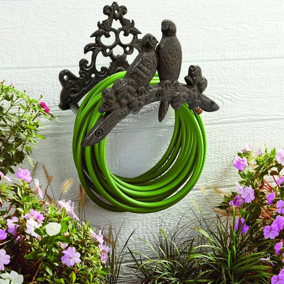 Heavy Duty Cast Iron Garden Hose Holder, Wall Mounted Water Hose Hanger Vintage Pattern Decorative Hose Rack, Large Water Hose Bulter Storage - Indoor Outdoor Metal Hose Stand