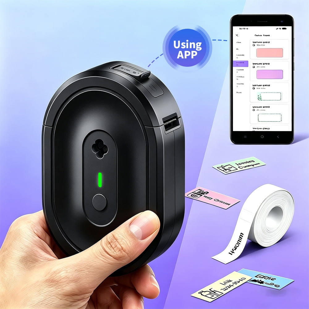 N12 Wireless Thermal Label Maker Machine with 1 Roll Of Paper, Intelligent Portable Printer, High Quality Printing, Multiple Creative Function&Templates - for Office, Home, School, BLACK