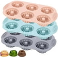 thumbnail image 1 of Moldes para gelatina (3 piezas, moldes de silicona acanalados para pasteles, 6 cavidades, estilo Heritage Bundtlette, antiadherentes, para hornear, elegantes) (rosa, azul y gris, acanalado), 1 of 6