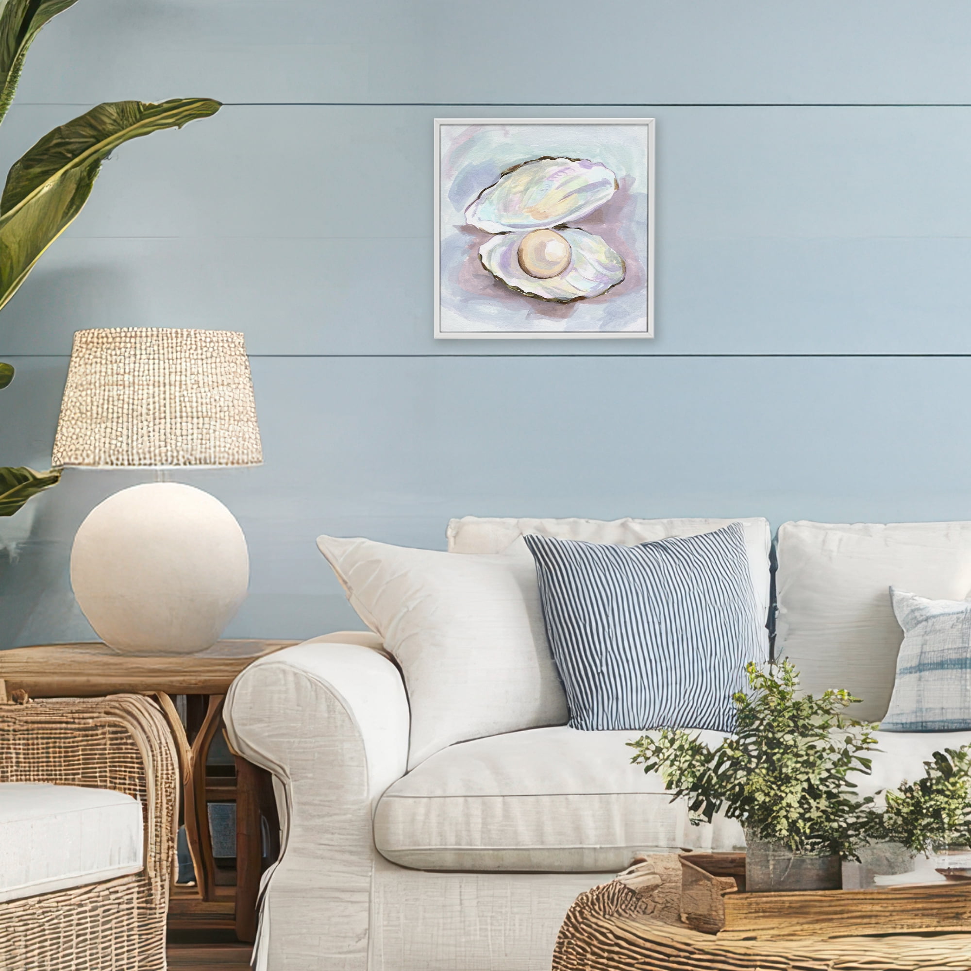 Stupell Industries Silent Opal Clam Pearl White Framed Giclee Art, design by Melissa Wang