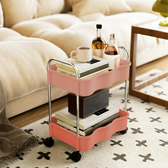 QTOCIO Kitchen Storage Cart 2 Layer With Armrests Storage Rack Bathroom Toilet Toiletries Storage Cart