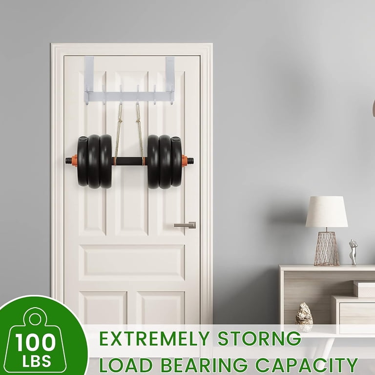 ACMETOP Over-the-Door Hook Rack – 6 Hooks, Aluminum, Matte Silver, Holds 50 Lbs, Fits 1.5–1.75" Doors, Scratch-Free Pads