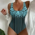 thumbnail image 2 of Xmyrz Swimsuit Women Bathing Suits Large Size Figure Shaping U Neck Striped Print Quick Dry Wide Shoulder Straps Swimwear Young Adult Swimsuits, 2 of 5