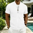 thumbnail image 2 of FAWUUDO Men's Waffle Tops Solid Color Zipper Quick Dry Lightweight Breathable Workout Gym Short Sleeve White, 2 of 5