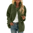 thumbnail image 6 of Women's Plaid Double-Sided Plush Patch Pocket Button Cardigan Casual Top Jacket for Fall and Winter, Warm and Soft, Winter Clothes for Women,Army Green,L, 6 of 7