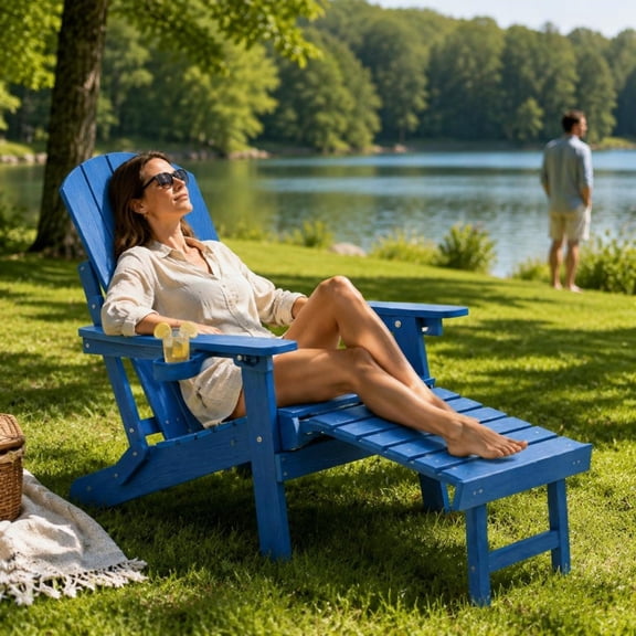 Adjustable Lounge Chair, Outdoor Patio Garden Recliner with Cup Holder, HIPS Material for Relaxation & Leisure