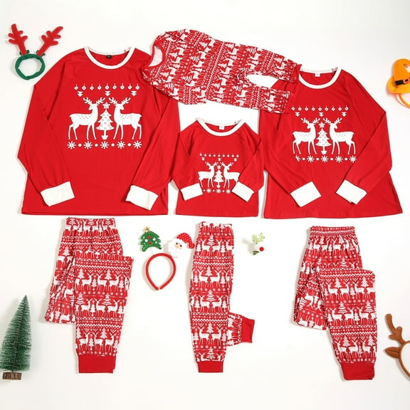 Popvcly Christmas Pajamas for Family Matching Family Pajamas Sets Xmas Elk Reindeer Print Family Xmas Sleepwear Set