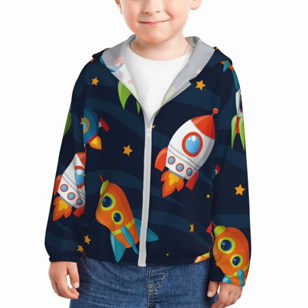 

Vsdgher Spaceships and Stars Kids Sun Protection Hoodie with Zip Rash Guard Tops Children s Long Sleeve Sun Protection Clothing - 4 Years