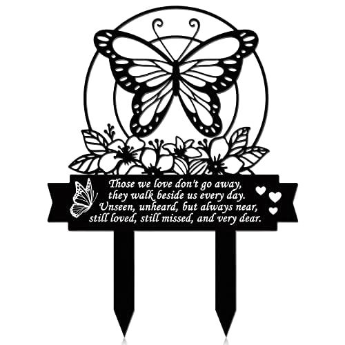 Butterfly Memorial Stake Decorations for Dad Cemetery Memorial Plaques for Grave Butterfly Metal Grave Marker Black Sympathy Garden Stake for Outdoor Yard,13.78 x 8.66 x 0.04 Inch