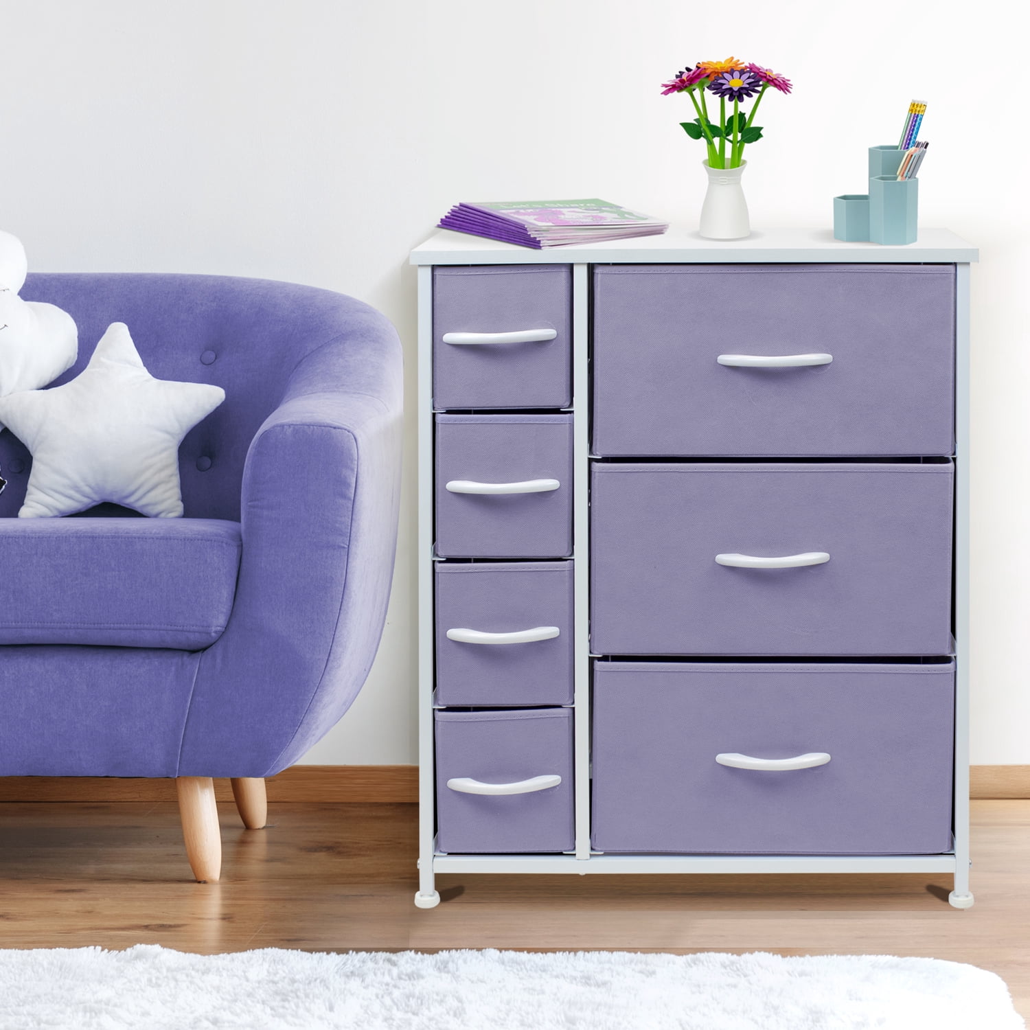 purple and white dresser Sorbus Dresser w/ 7 Drawers, Furniture Storage & Chest Tower for Bedroom  Purple