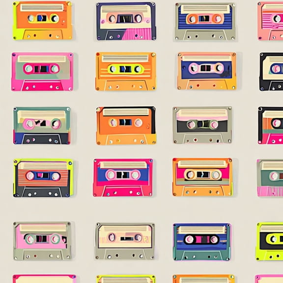 Retro Peel and Stick Wallpaper 17.7in x 9.8ft Vibrant Retro Cassette Tapes Seamless Contact Paper Vinyl Waterproof Self Adhesive Wall Paper for Bedroom Shelf Cabinet Renter Friendly