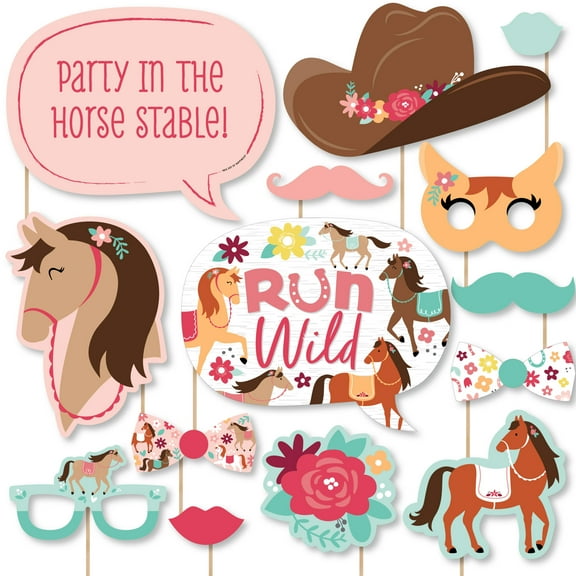 Big Dot of Happiness Run Wild Horses - Pony Birthday Party Photo Booth Props Kit - 20 Count