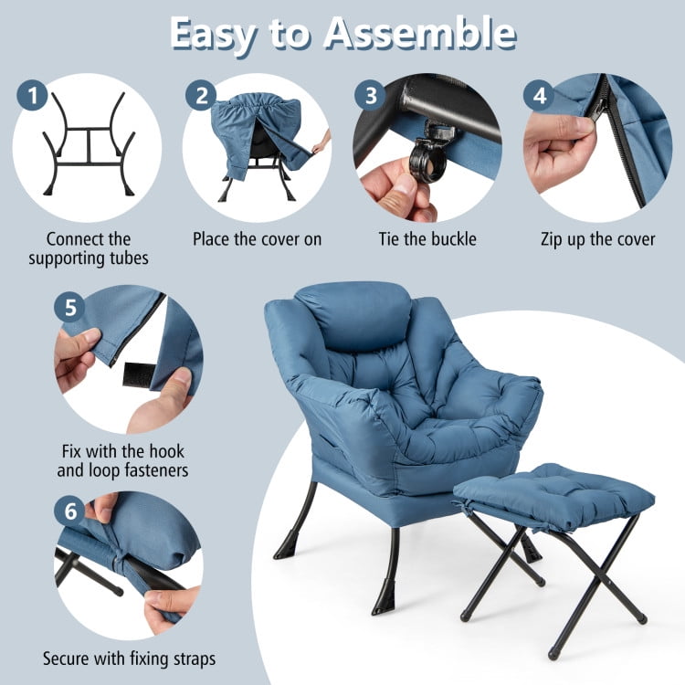 Finihen Recliner Chair with Ottoman Footrest, Modern Accent Sofa Chair with Folding Footrest and Side Pocket, for Living Room, Bedroom, Navy Finihen Recliner Chair with Ottoman Footrest, Modern Accent Sofa Chair with Folding Footrest and Side Pocket, for Living Room, Bedroom, Navy