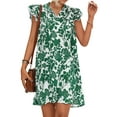 thumbnail image 3 of Nlife Women Floral Print Lace Up V Neck Ruffle Short Sleeve Mini Dress, 3 of 7