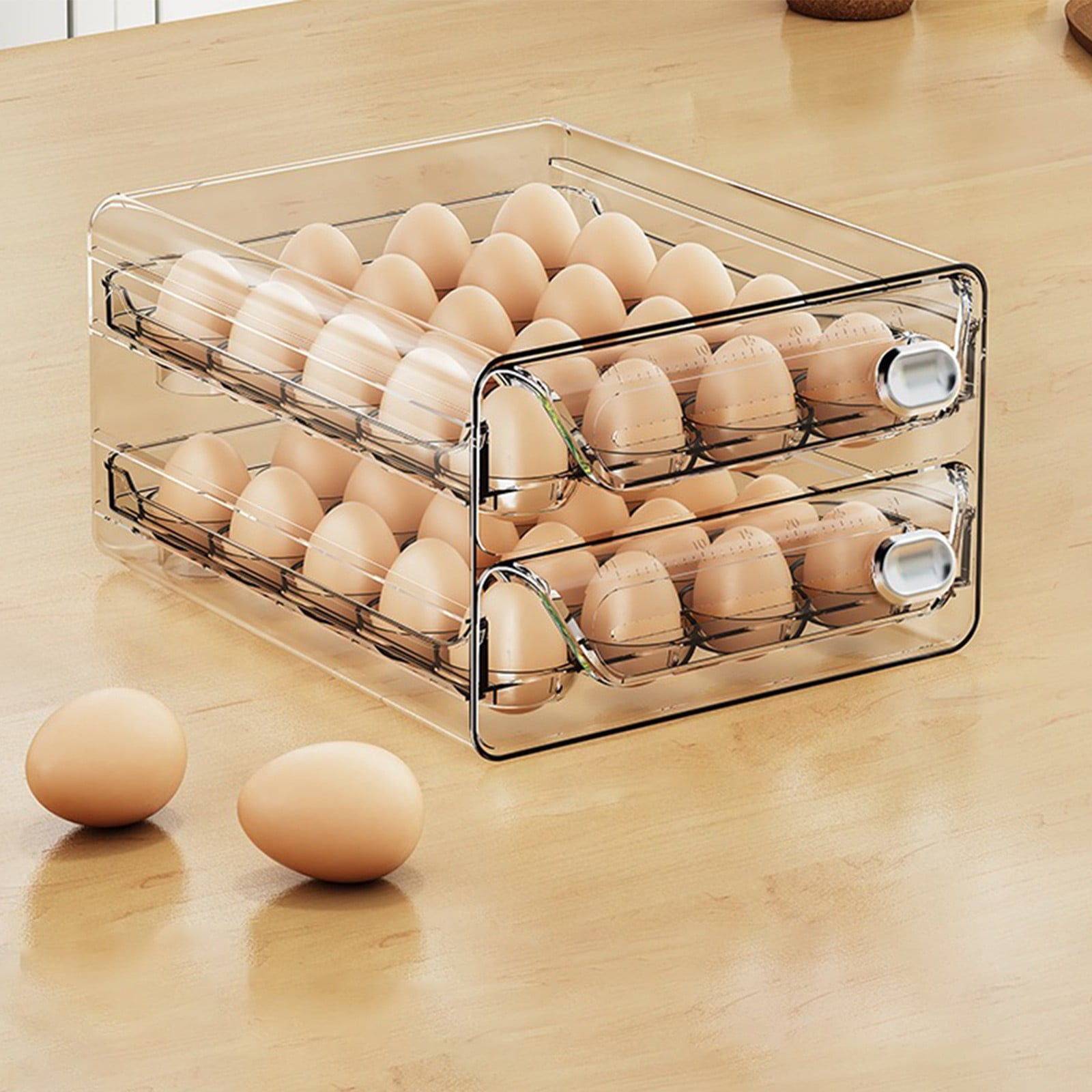 Egg Storage for Refrigerator, Stackable Egg Holder for Fridge, Clear BPA Free Plastic Egg Dispenser, Portable Egg Carriage for Picnic Travel