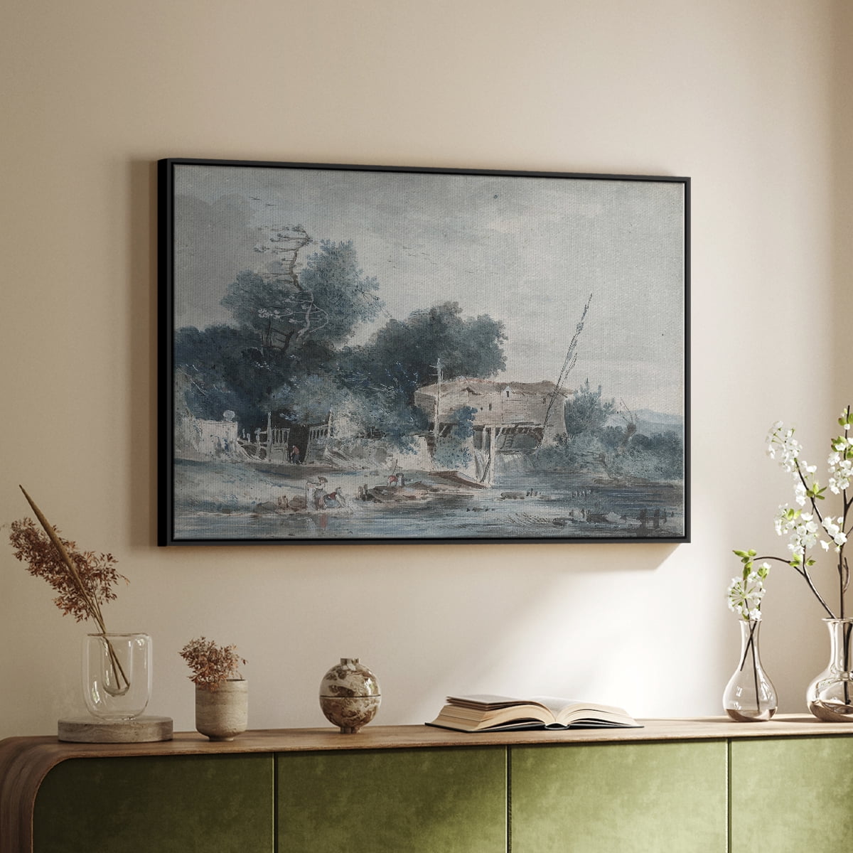 Vintage Landscape-CCCXLVII By Wexford Home Framed in Black Wood Gallery Wrapped Canvas 17 in. x 25 in.