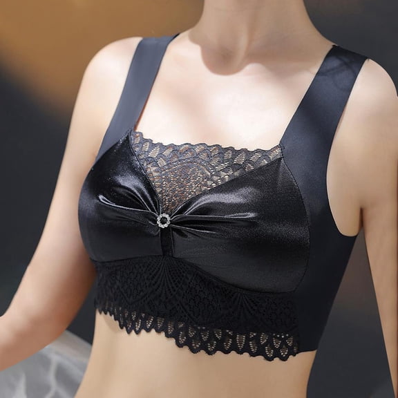 KIHOUT Bras For Women Plus Size Women's Thin And Seamless Lntegrated Fixed Cup Gathered Lace Vest Style Bra Without Steel Ring