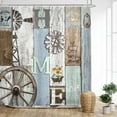 thumbnail image 2 of Rustic Country Wooden Shower Curtain 72Wx72L Inch Vintage Western Farmhouse Wood Barn Door Wheel Shabby Chic Sunflower Plank Bathroom Decorations Bath Accessories Art Home Decor Fabric 12 Hooks, 2 of 6