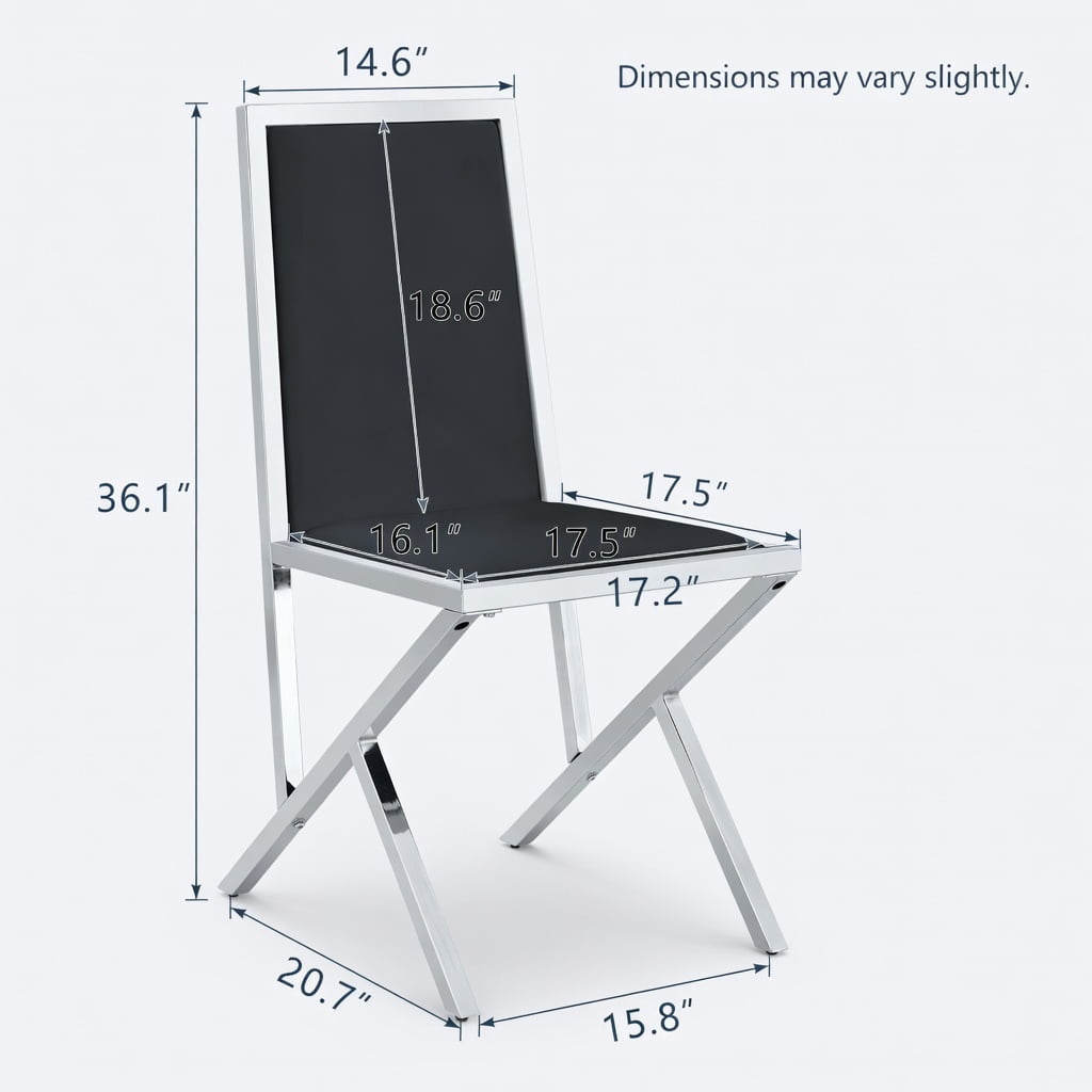 Hommoo 2-Pack Modern PU Leather Dining Chairs with Metal Frame, Ergonomic, Easy-Assembly, Adjustable Non-Slip Feet, Black & Sliver