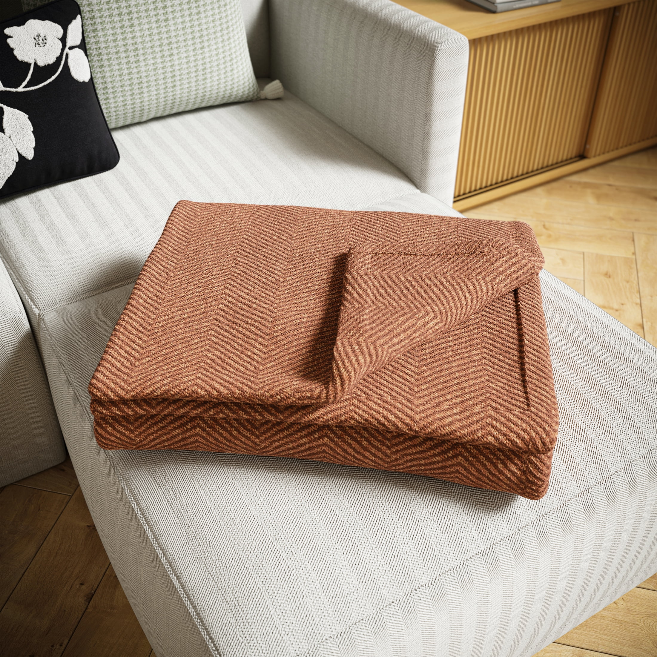 Beautiful Rust Woven Herringbone Throw by Drew Barrymore, 50" x 60"