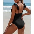 thumbnail image 4 of Charmo Ruffle One Piece Swimsuit Women V Neck Ruched Tummy Control Bathing Suits, 4 of 6