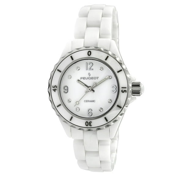 Peugeot Women's 36mm White Genuine Ceramic Watch with Sport Bezel