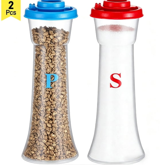 Set of 2 Plastic Salt and Pepper Shakers with Lids Large Moisture Proof Salt Shaker Pepper Container Hourglass Covered Salt and Pepper Holder for Home Kitchen Restaurant Camping