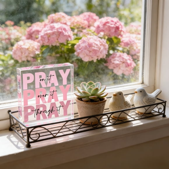 Yusimy Acrylic Prayer Ornament Faith Inspired Decor for Home Tabletop Living Room Desktop Decor
