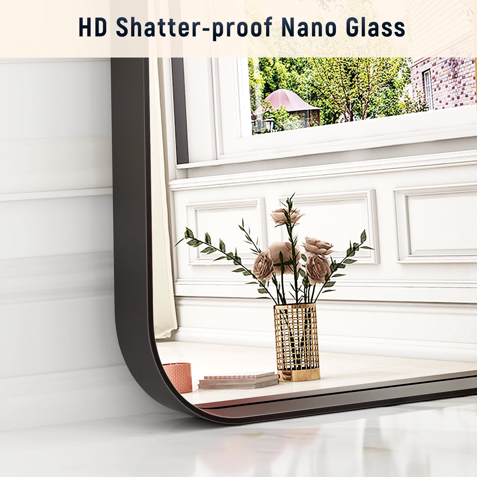 Gleamira 30"x71" Arched Floor Mirror Rounded Corner Full Length Mirror with Deep Frame, Black