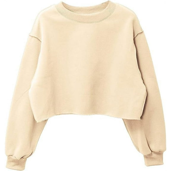 Amazhiyu Women Cropped Sweatshirt Long Sleeves Pullover Fleece Crop Tops