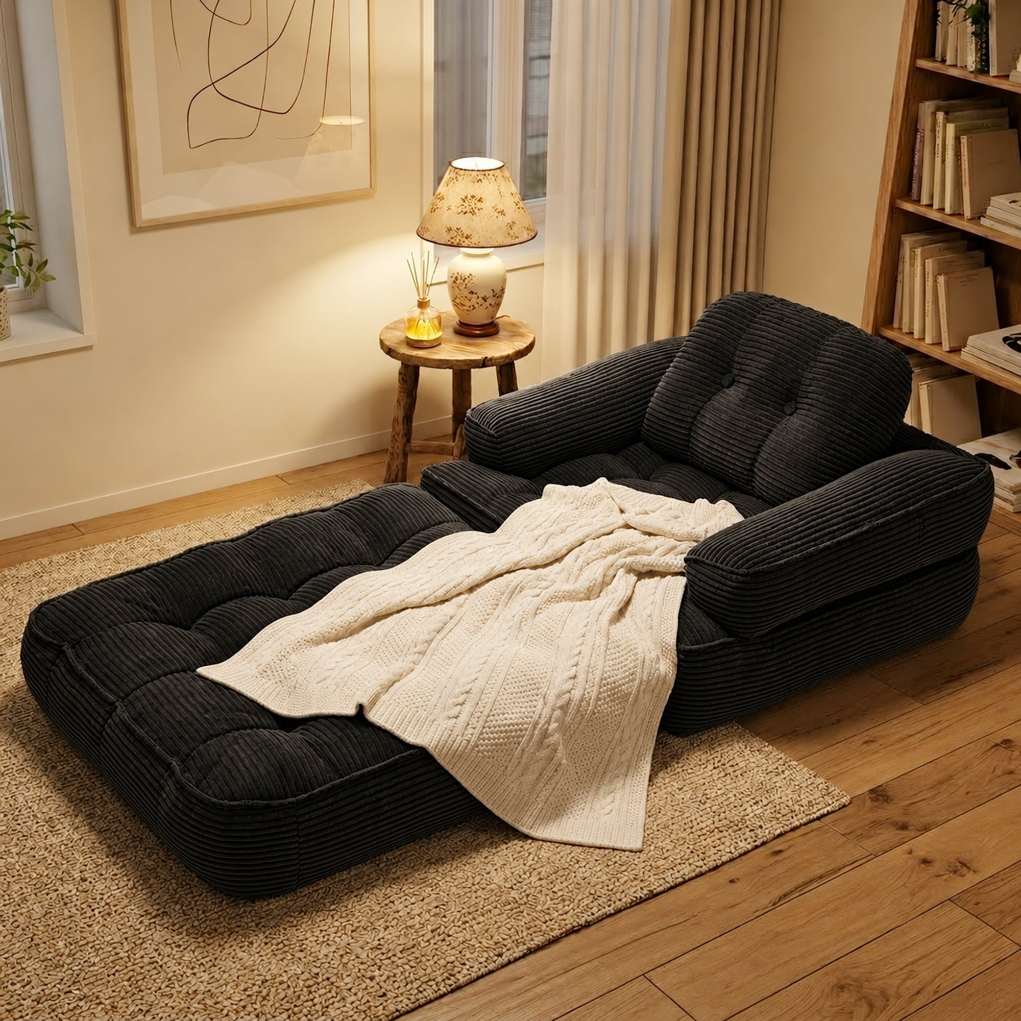 Leumius 70" Folding Sofa Bed,Convertible Single Sofa Bed with Armrest,2-in-1 Corduroy Boneless Foldable Bed with Pillows for Bedroom, Living Room, Homestay, Game Room,Black