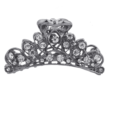Small Crystal Butterfly Claw Clip - Lux Accessories Hematite Crystal Rhinestone Bling Filigree Metal Hair Claw Clip