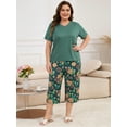 thumbnail image 3 of ValueVibe Plus Size Pajamas for Women Short Sleeve Loungewear Sets 2 Piece Nightwear Floral Sleepwear, Green 4XL, 3 of 9