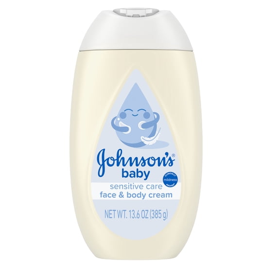 Johnson's Sensitive Care Face & Body Baby Cream, Light Scent, 13.6 oz