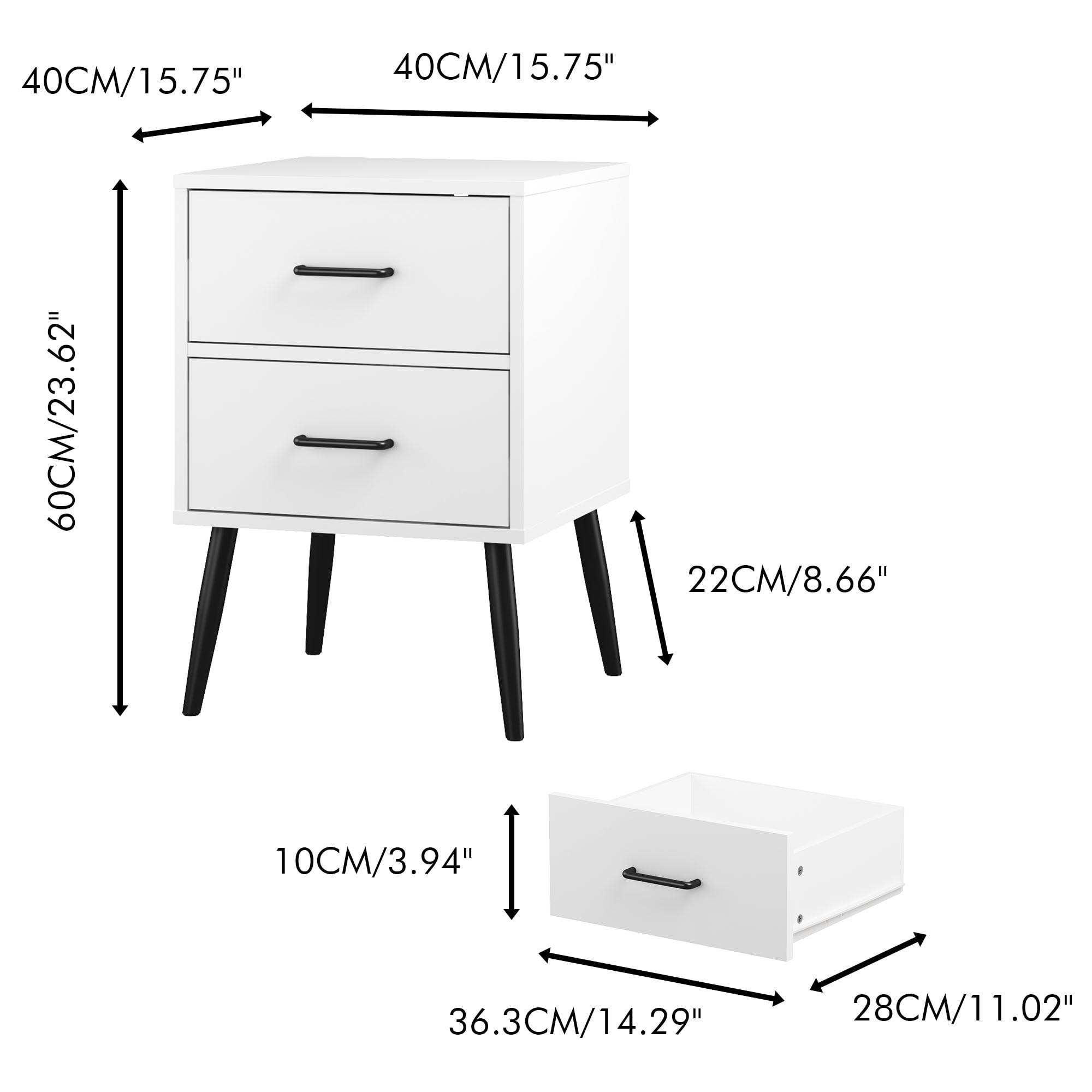 MAYEERTY 2 Drawer Nightstand, Minimalist Storage Side Table for Bedroom Living Room Apartment Dorm Small Spaces