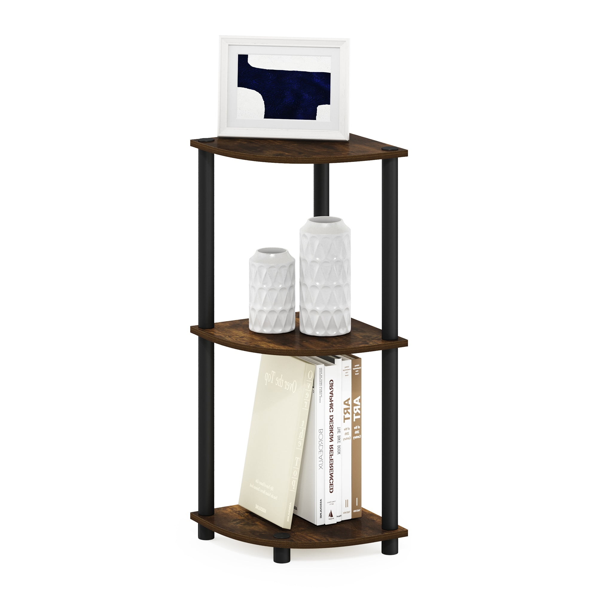 Furinno Turn-N-Tube 3-Tier Corner Display Rack Multipurpose Shelving Unit, Amber Pine/Black