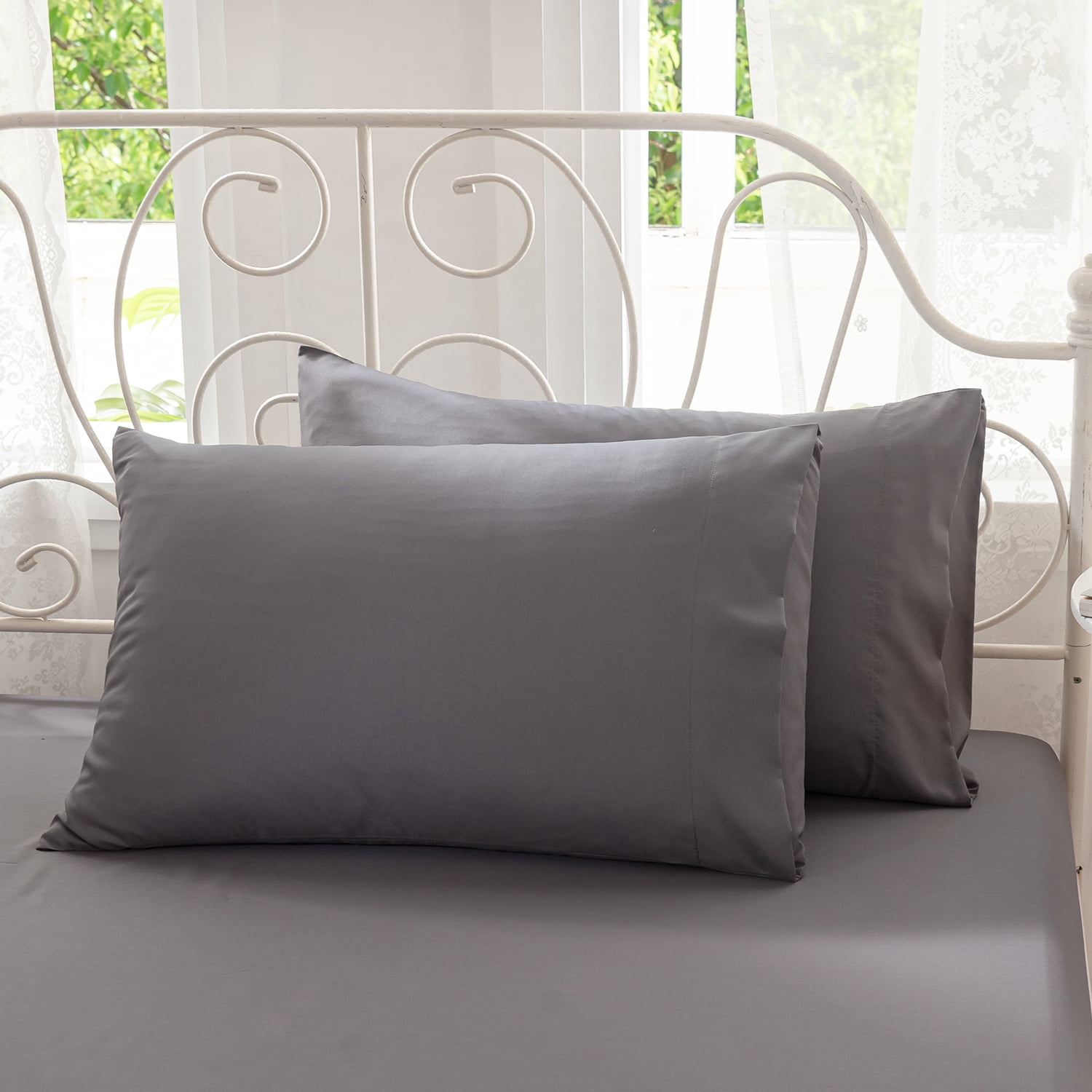 JOHNPEY Silky Bed Sheets Set Bamboo Soft Bed Sheets for Queen Size Bed,Flat Sheet + Fitted Sheet + 2 Pillowcase,Queen,Dark Gray