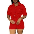 thumbnail image 2 of Hrsba Solid Color Short Sleeve Romper for Women Button Front Top with Pockets and Shorts Summer Outfits, 2 of 4