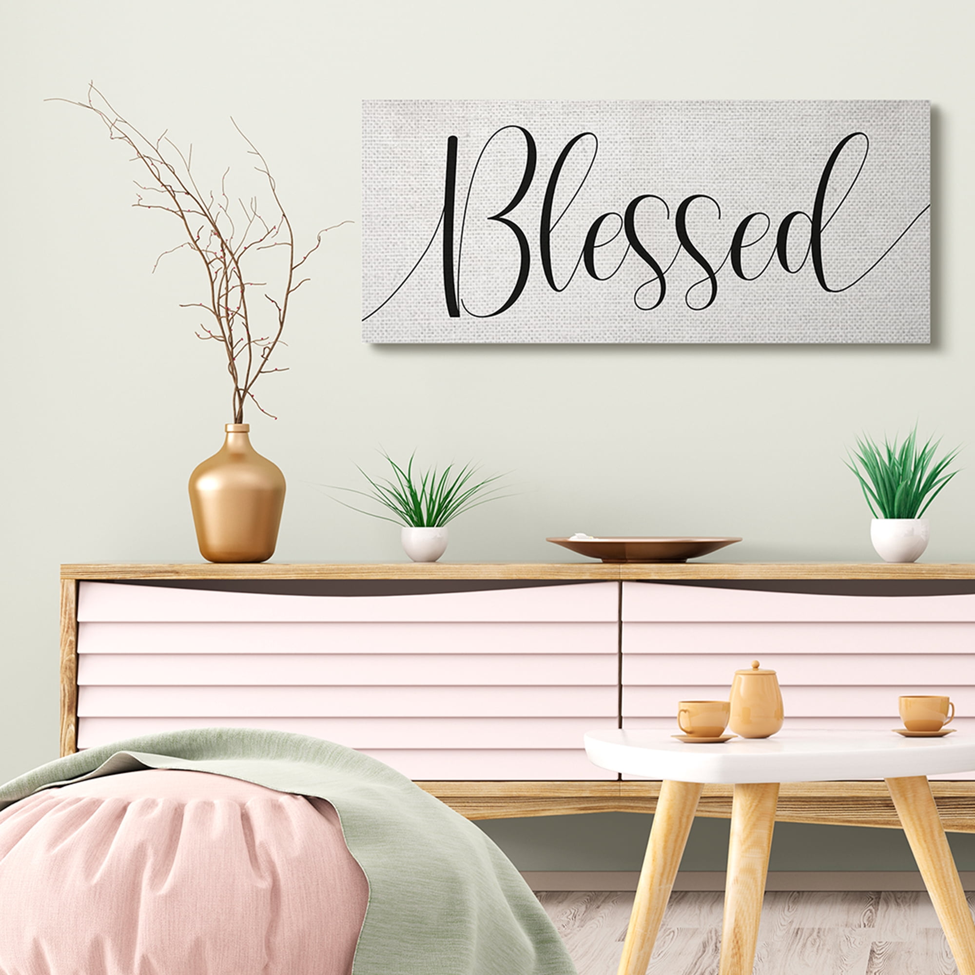 Stupell Industries Bold Blessed Script Typography Charming Off-White Typography Painting Gallery Wrapped Canvas Art Print Wall Art, 17 x 40