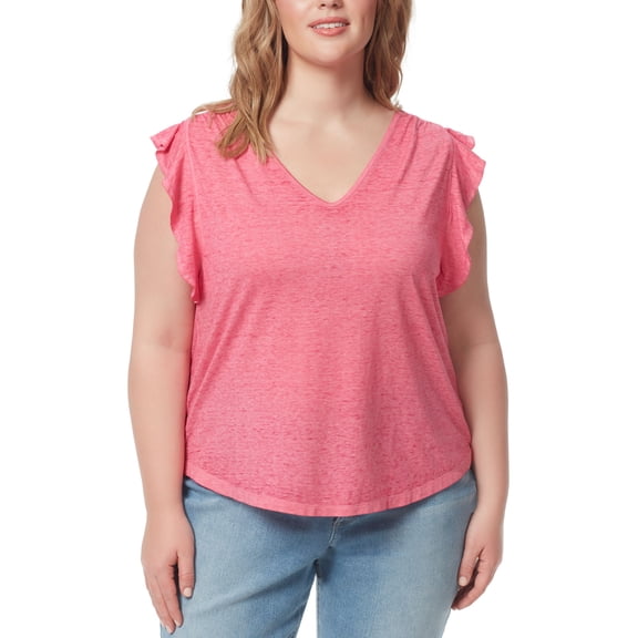 Jessica Simpson Trendy Plus Size Odin Ruffle Sleeve T-Shirt Cabaret 1X