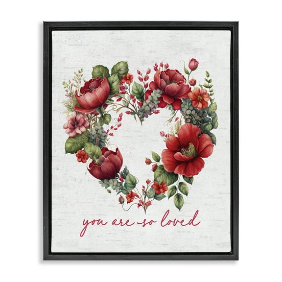 Stupell Industries Loved Heart Wreath Botanical & Floral Painting Black Floater Framed Canvas Art Print Wall Art, 17 x 21